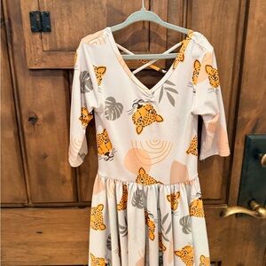 Dot Dot Smile Kids Dress - Orange and Cream Leopard Print